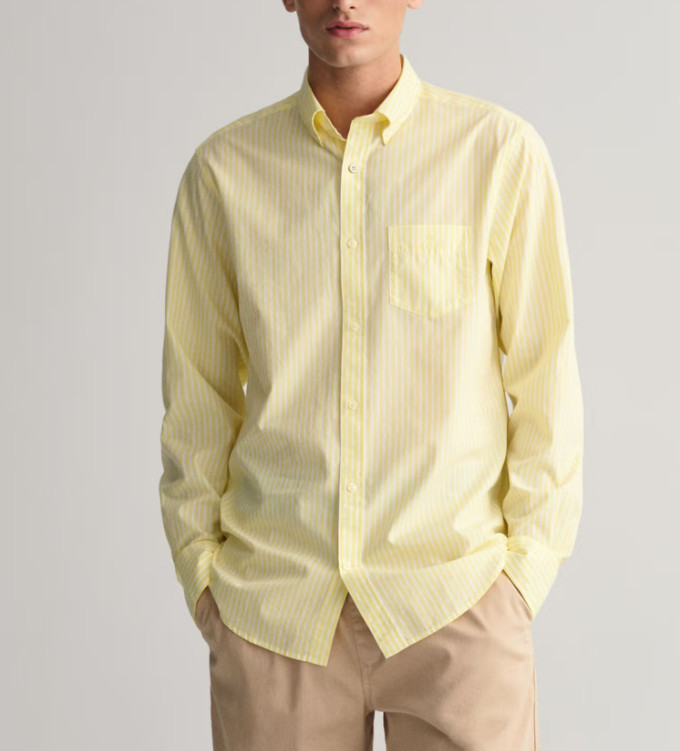GANT shirt yellow white striped cotton size M men’s long sleeve logo 3062000