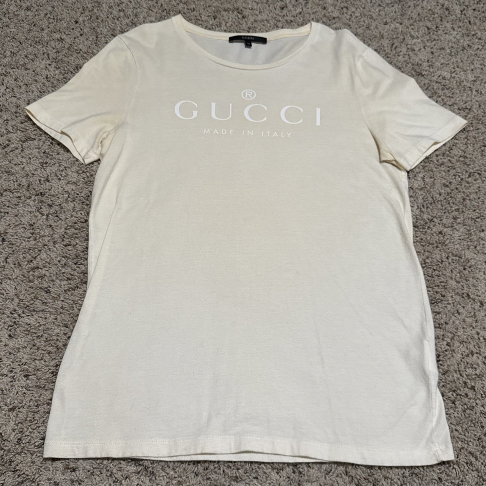 Authentic GUCCI Logo Mark Pattern Size M White Short Sleeve T-Shirt