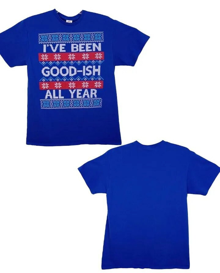Men's Graphic T-shirt Size Large "I've Been Good-ish All Year" Blue 100% Cotton gallery