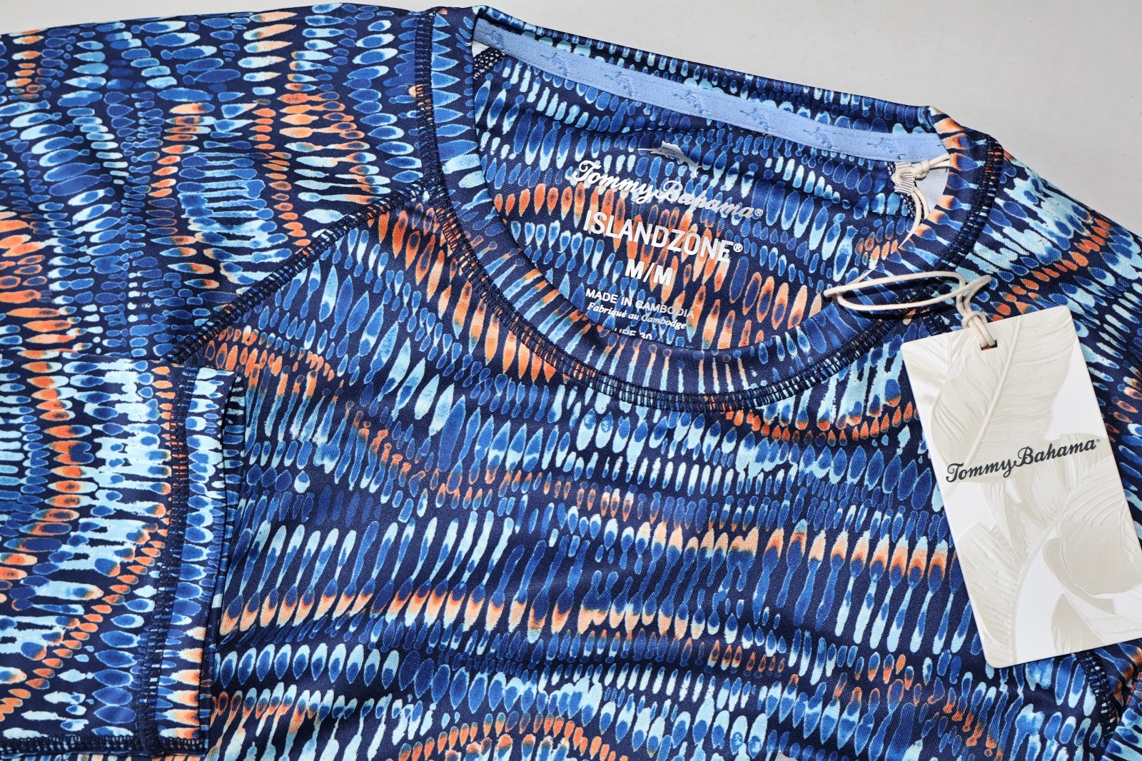 Tommy Bahama Tee Shirt Monte Rio Geo Island Zone Performance Blue LS Medium M gallery