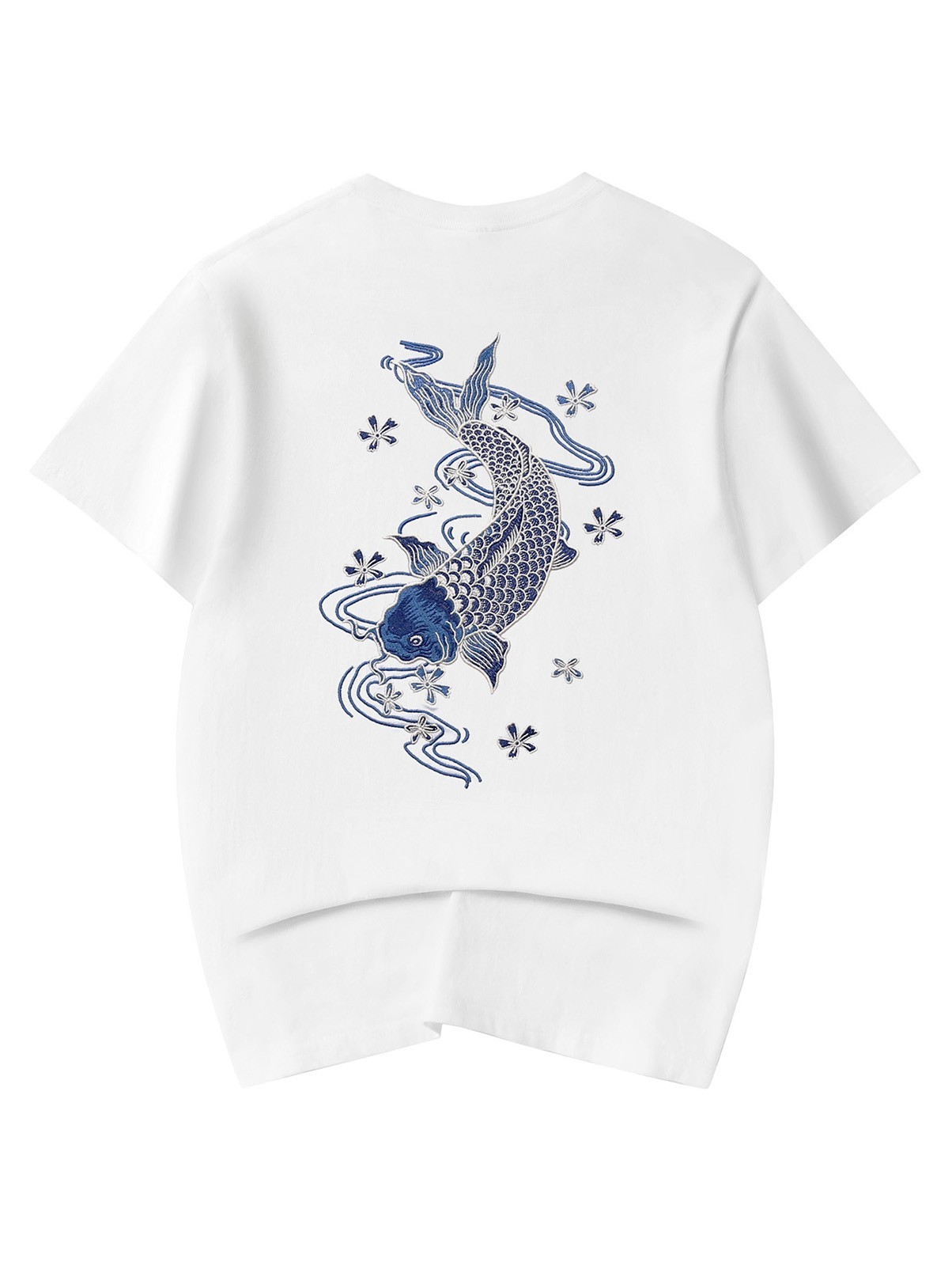 Niepce Japanese Streetwear Embroidery T-shirt Blue Koi Graphic Tee for Men gallery