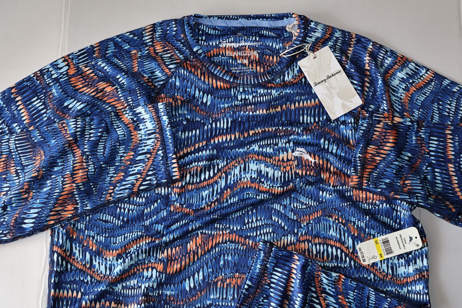 Tommy Bahama Tee Shirt Monte Rio Geo Island Zone Performance Blue LS Medium M gallery