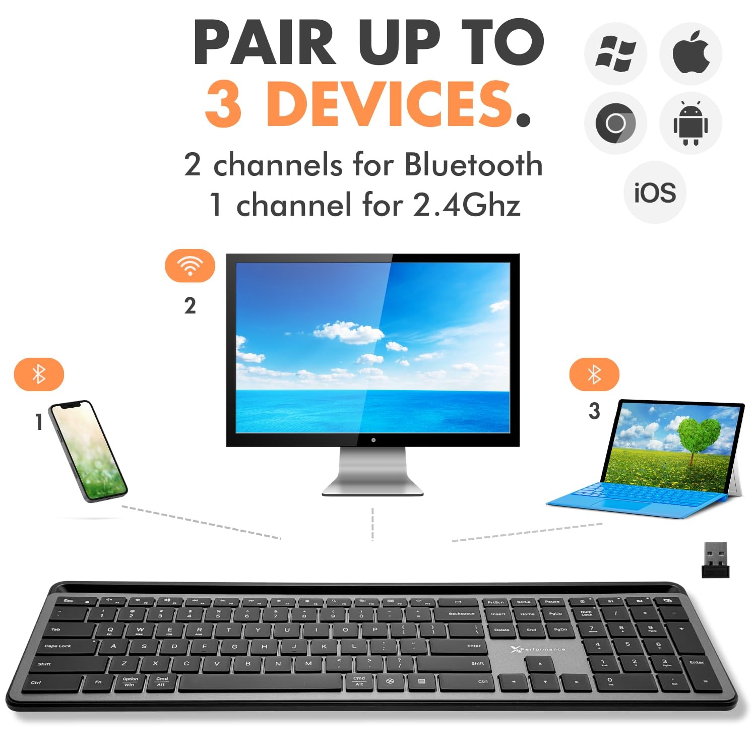 X9 Full Size Bluetooth Keyboard with Phone Holder - Backlit Wireless Keyboard, S