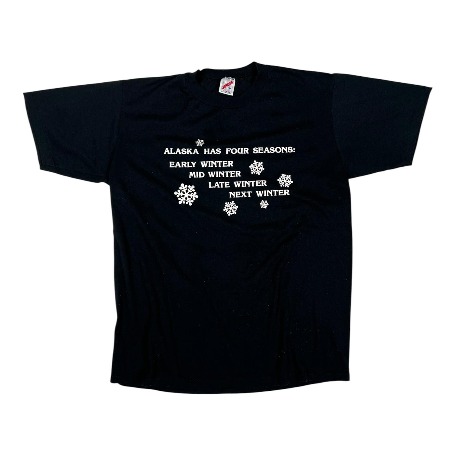 Vintage Alaska Four Seasons T-Shirt Mens XL Single Stitch Black Winter Humor gallery