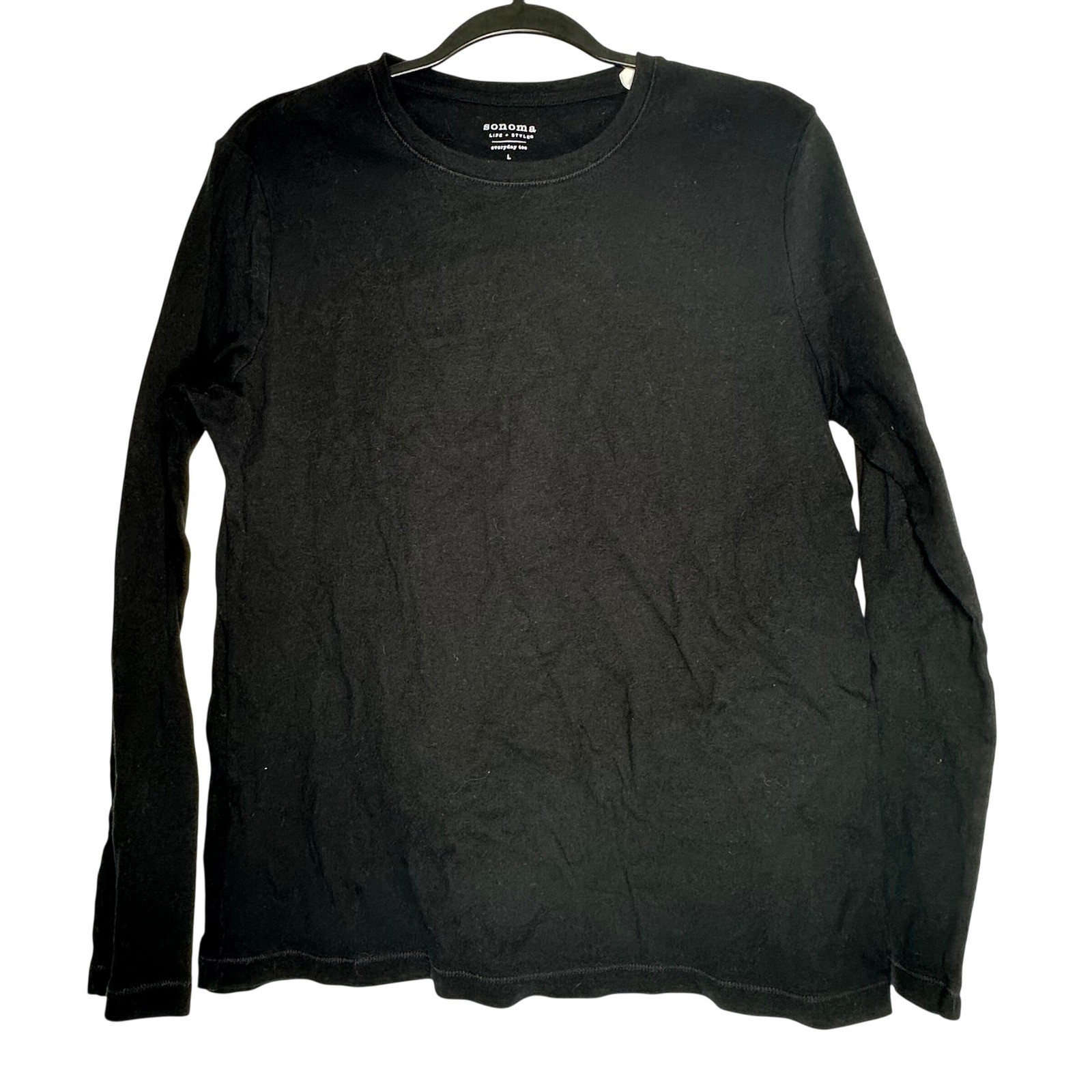 Sonoma Life Style Mens Large Black Long Sleeve Everyday Tee 100% Cotton Crewneck