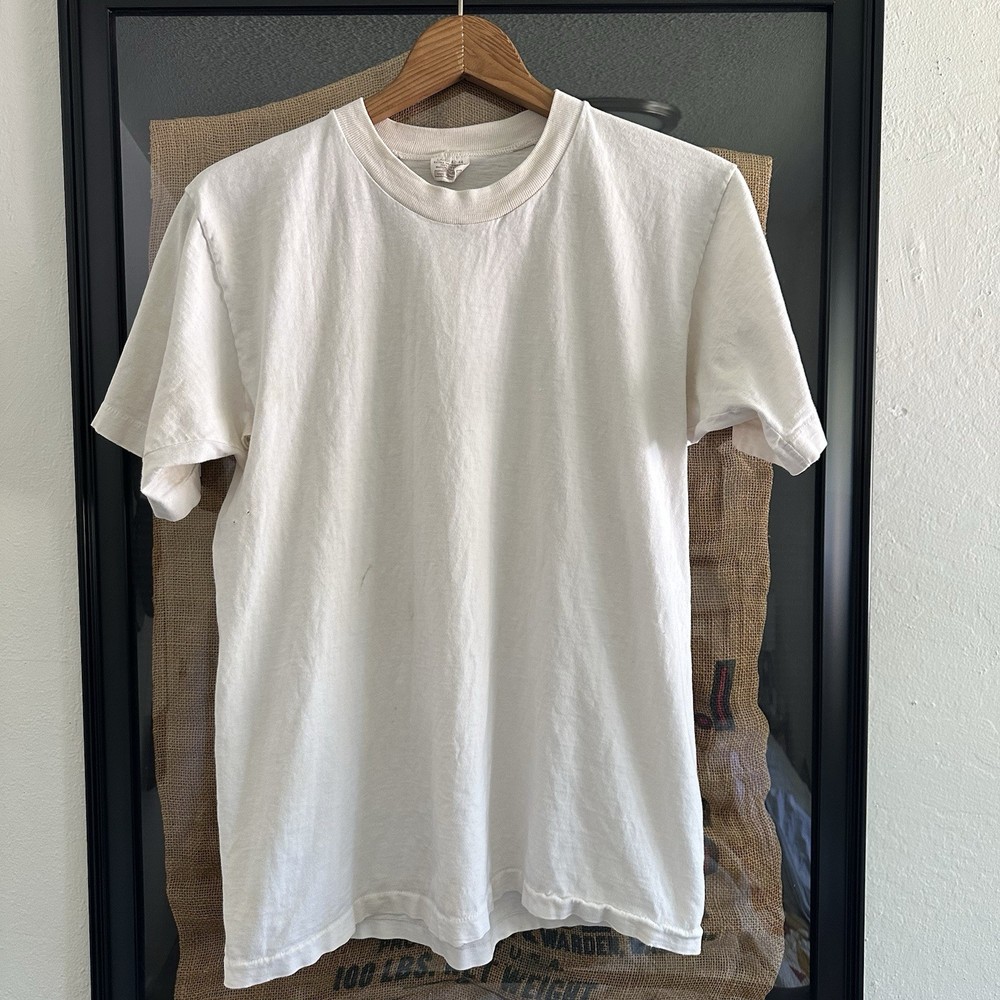 Vintage 70s Sears White T Shirt Distressed Thrashed Mens L