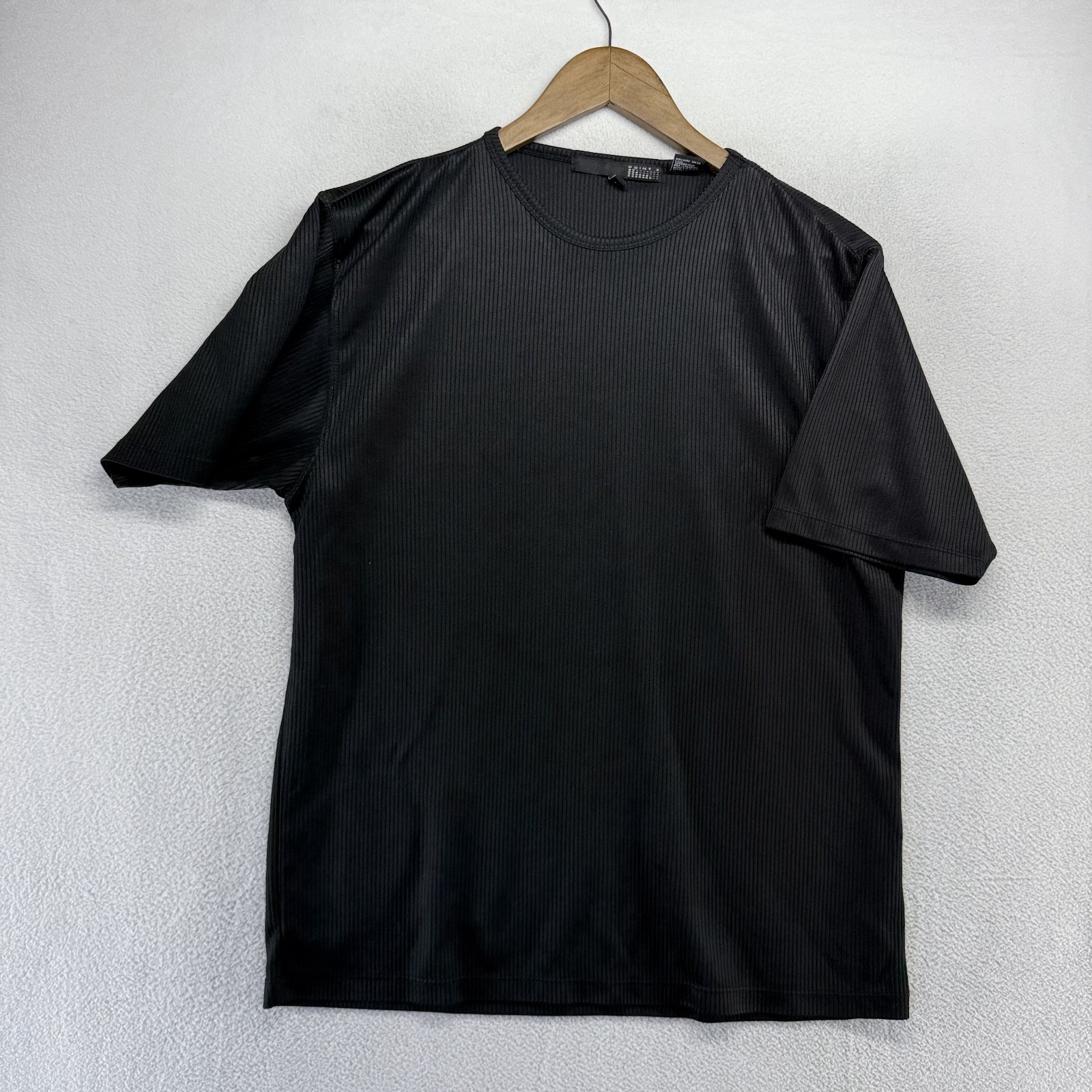 Vintage Rave Shirt Mens Medium Black Blank Ribbed Shiny Metallic Disco Y2k 2000s gallery