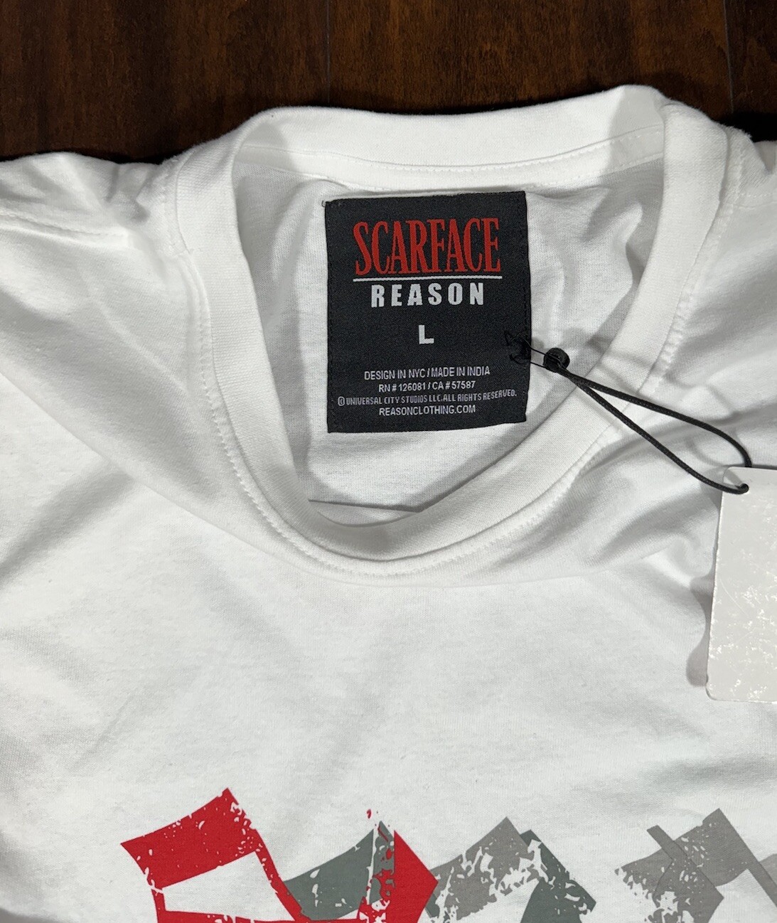 REASON Scarface Tony Montana Old English Shirt White Men’s Size L *NEW* gallery