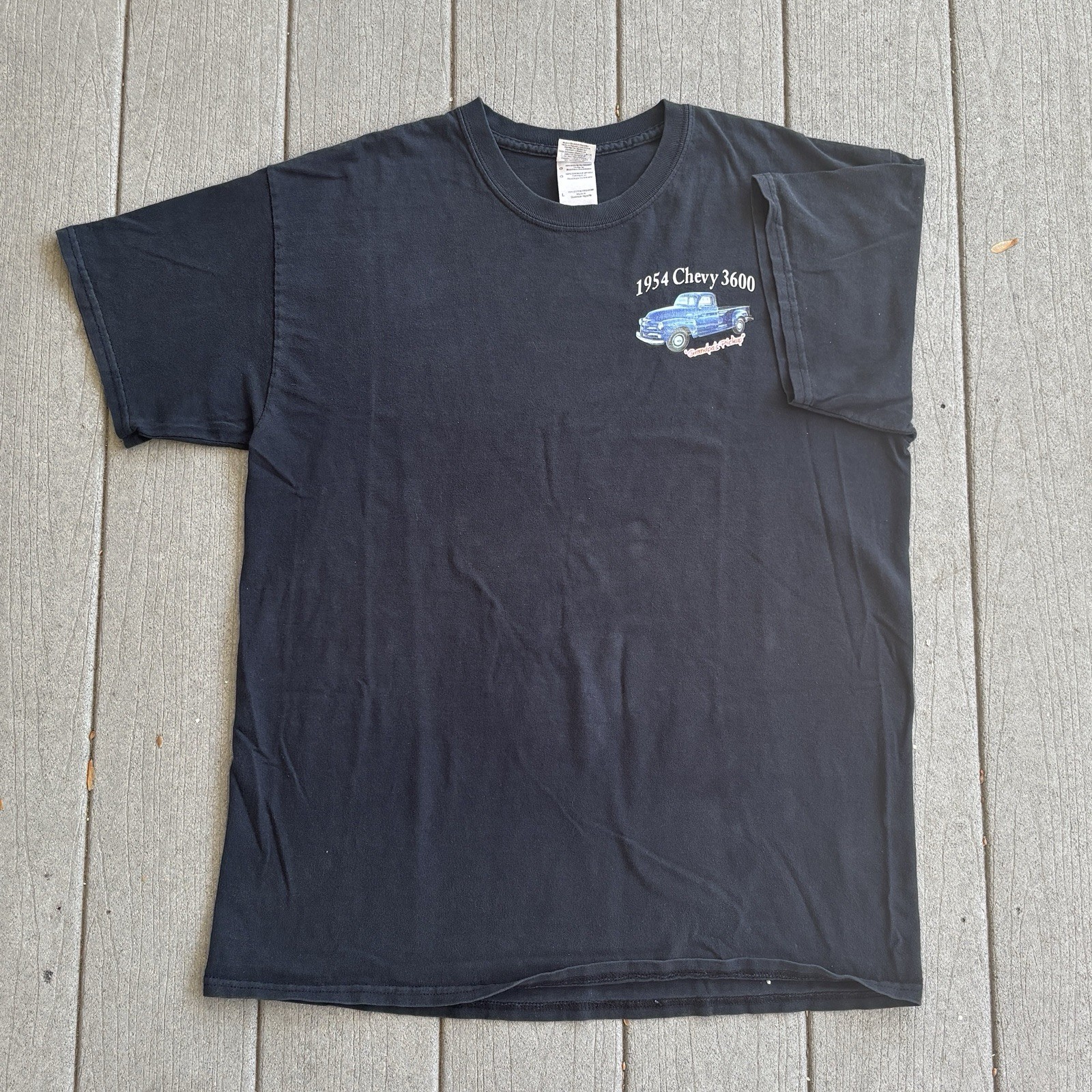 Vintage Gildan 1954 Chevy 3600 Graphic T Shirt Mens Black Faded Pickup Truck Tee gallery