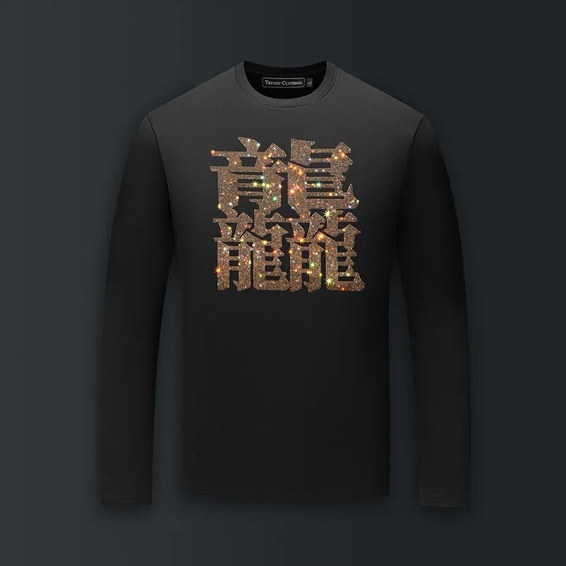 Fashion Chinese Trend Rhinestone Long Sleeve Luxury Men T-Shirt Plus Size 6XL gallery