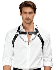 Men’s Adjustable Faux Leather Chest Harness Belt with Alloy Chain, Gothic Pun…