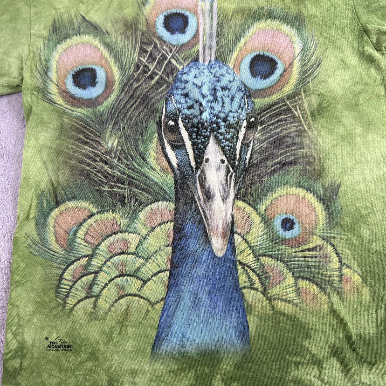 Mountain Shirt Mens Medium Green Peacock Graphic Tee Nature Bird Tie Dye gallery