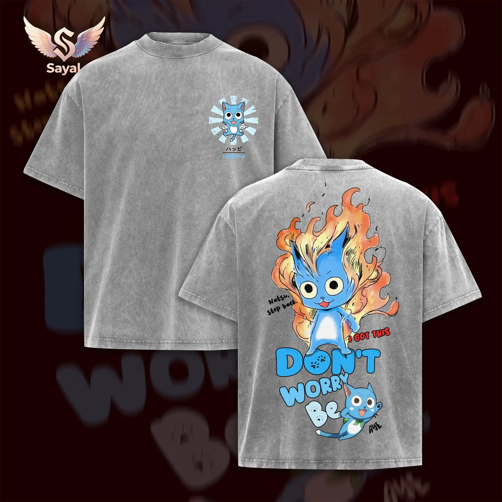 Fairy Tail Guild Happy Cat Tee Premium Acid Washed Soft Fabric Oversized Graphic gallery