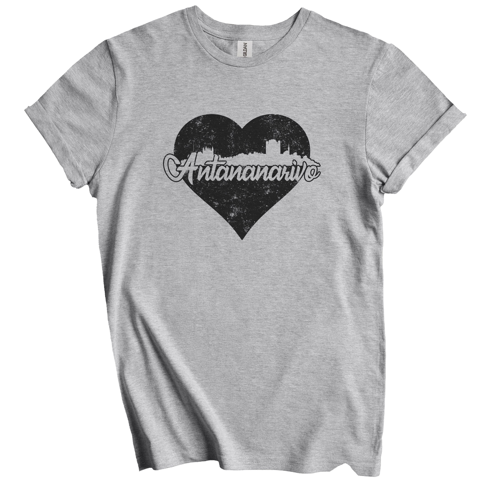 Retro Antananarivo Madagascar Skyline Heart Distressed T-Shirt