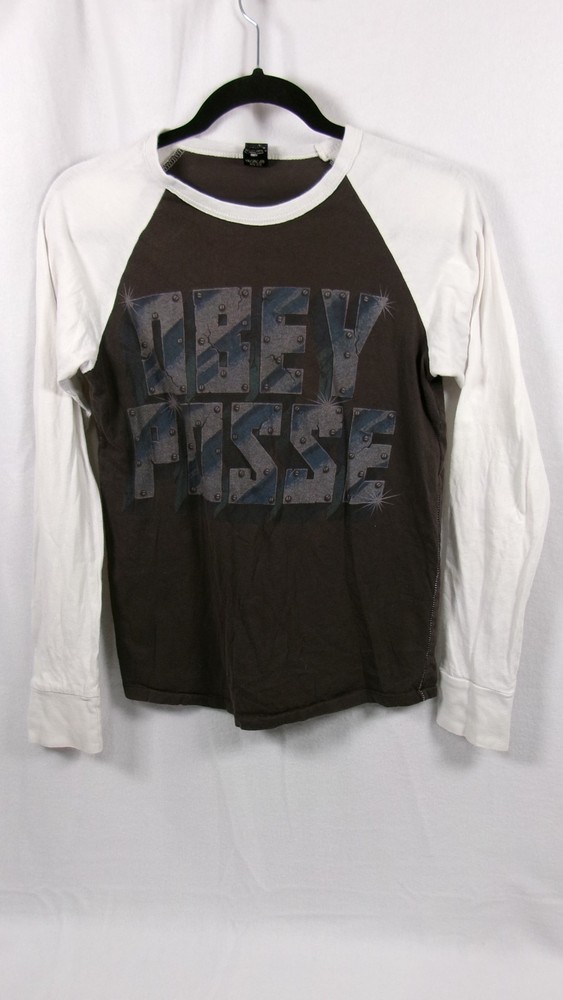 Obey Giant Obey Posse Raglan Baseball Tee Black White Size S Made in USA