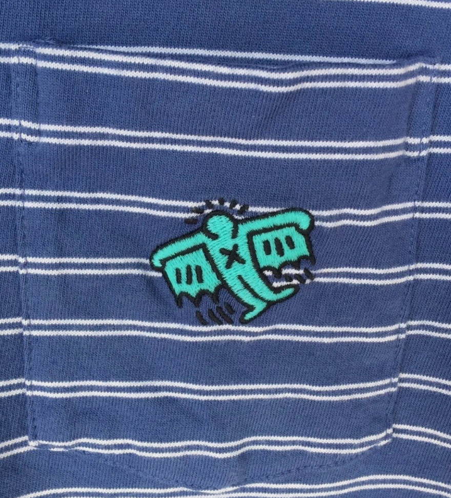 Uniqlo SPRZ NY Keith Haring Embroidered Flying Devil Striped Pocket T-shirt M gallery