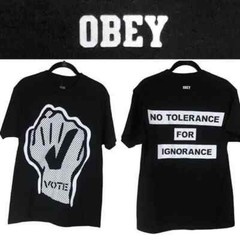 NEW OBEY Awareness Black White VOTE NO TOLERANCE FOR IGNORANCE Cotton T-Shirt L