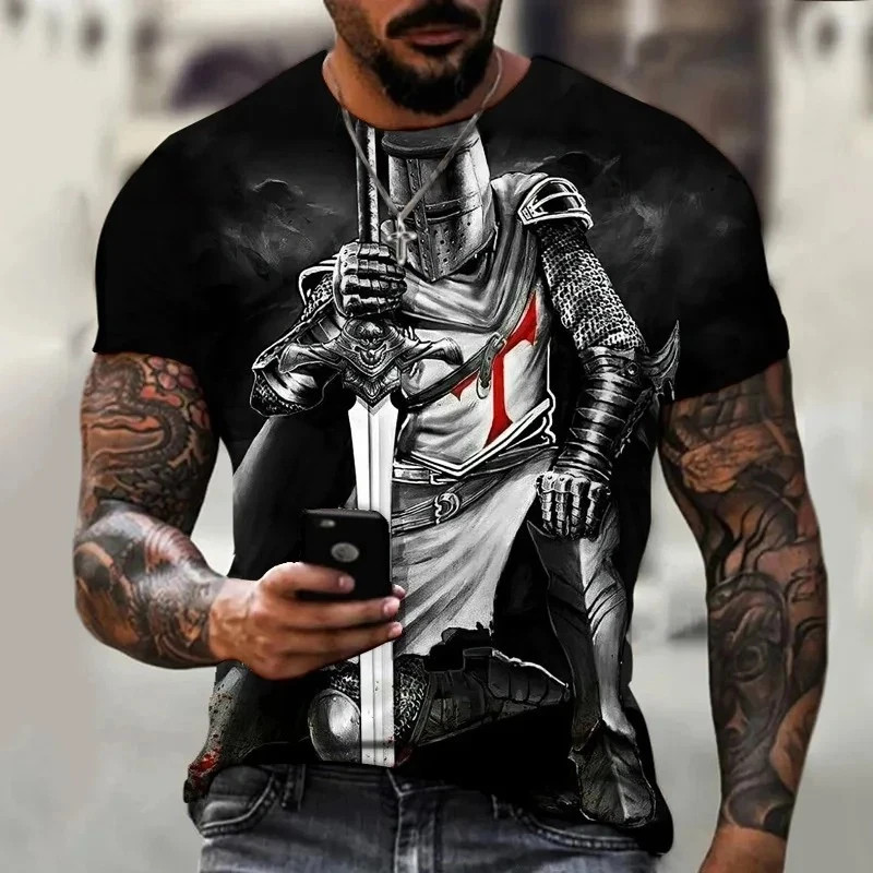 Knights Templar T-Shirt Men's Christian Warrior Crusader Cross 3D Printed gallery