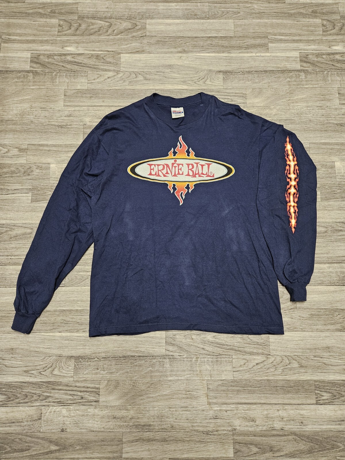 Vintage Ernie Ball Guitar Strings T-Shirt X-Large Long Sleeve Navy Blue EUC USA gallery