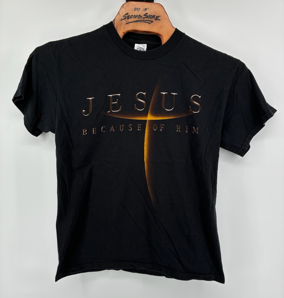 VNTG Y2K Jesus Christian Graphic Tee Delta Pro Weight Black Double Sided Large gallery