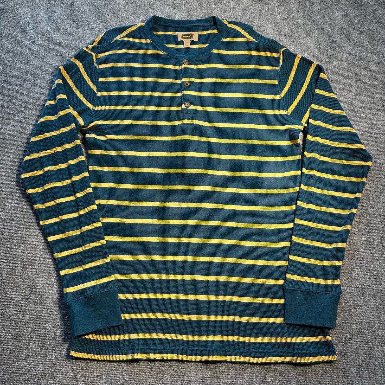 Foundry Shirt Mens Large Tall Blue Waffle Weave Long Sleeve Button Rib Cuff