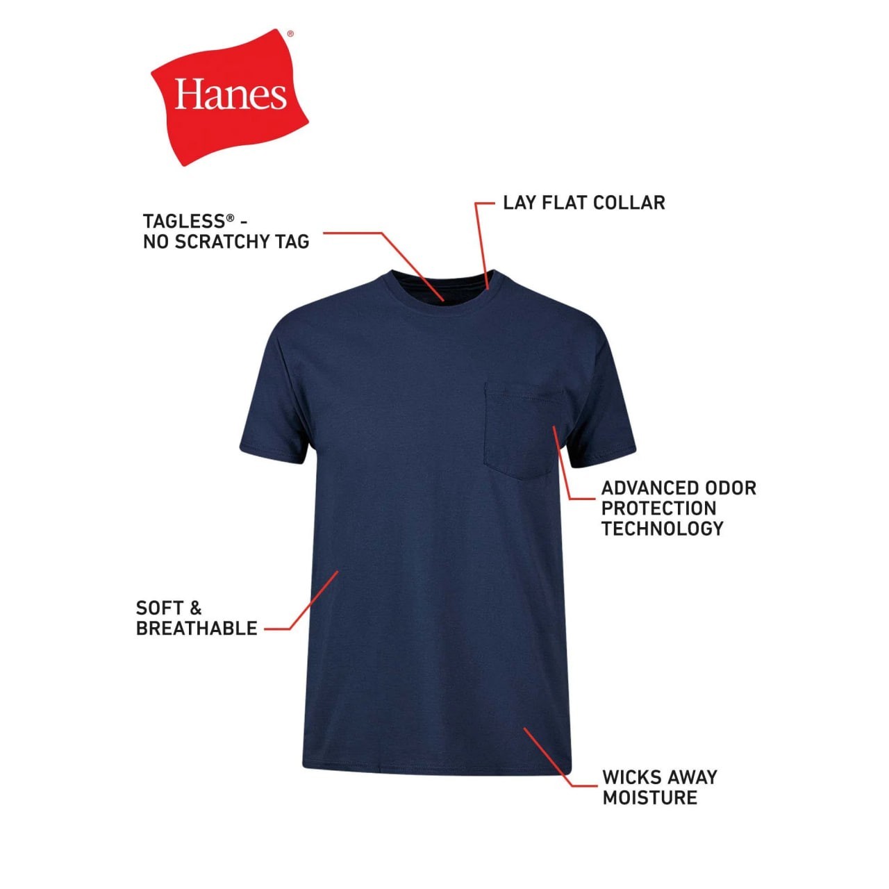 Hanes 6-Pack Pocket Tee Men's T-Shirt Soft and Breathable Assorted gallery
