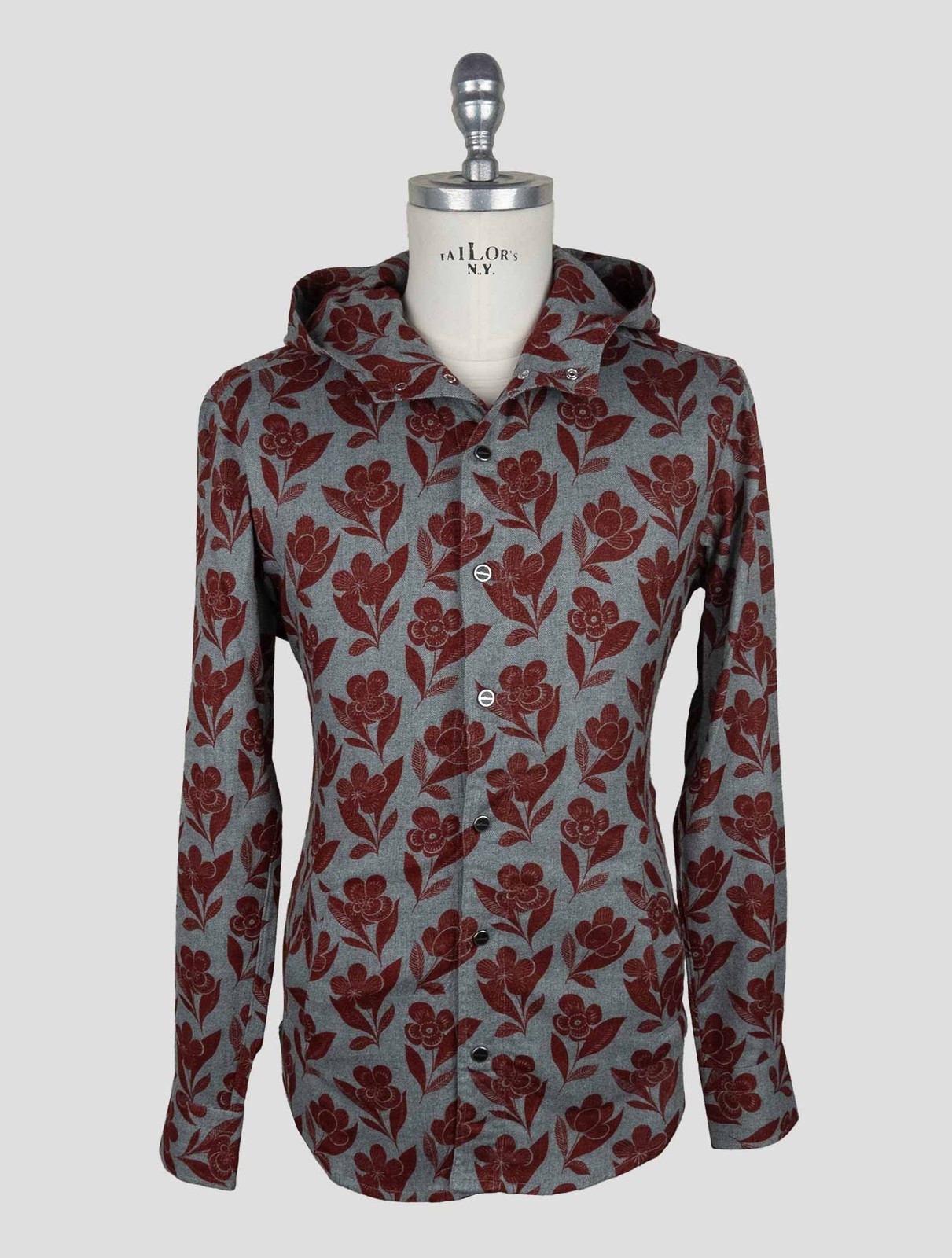 NEW KITON GRAY BURGUNDY COTTON SHIRT MARIANO EU 56 - US 46 - 2XL KME46 gallery