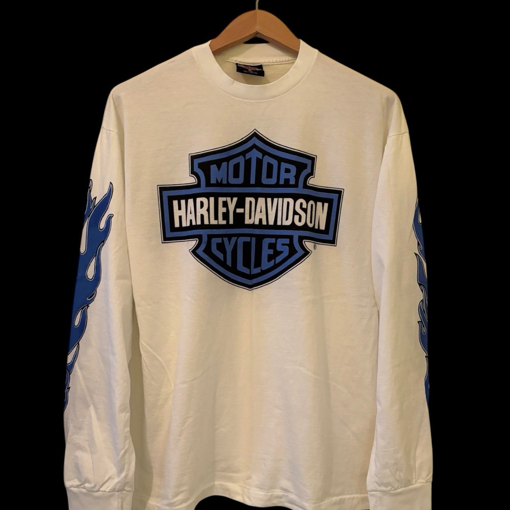 Vintage Harley Davidson Blue Flame Columbus Ohio Long Sleeve T-Shirt REPRINT XL