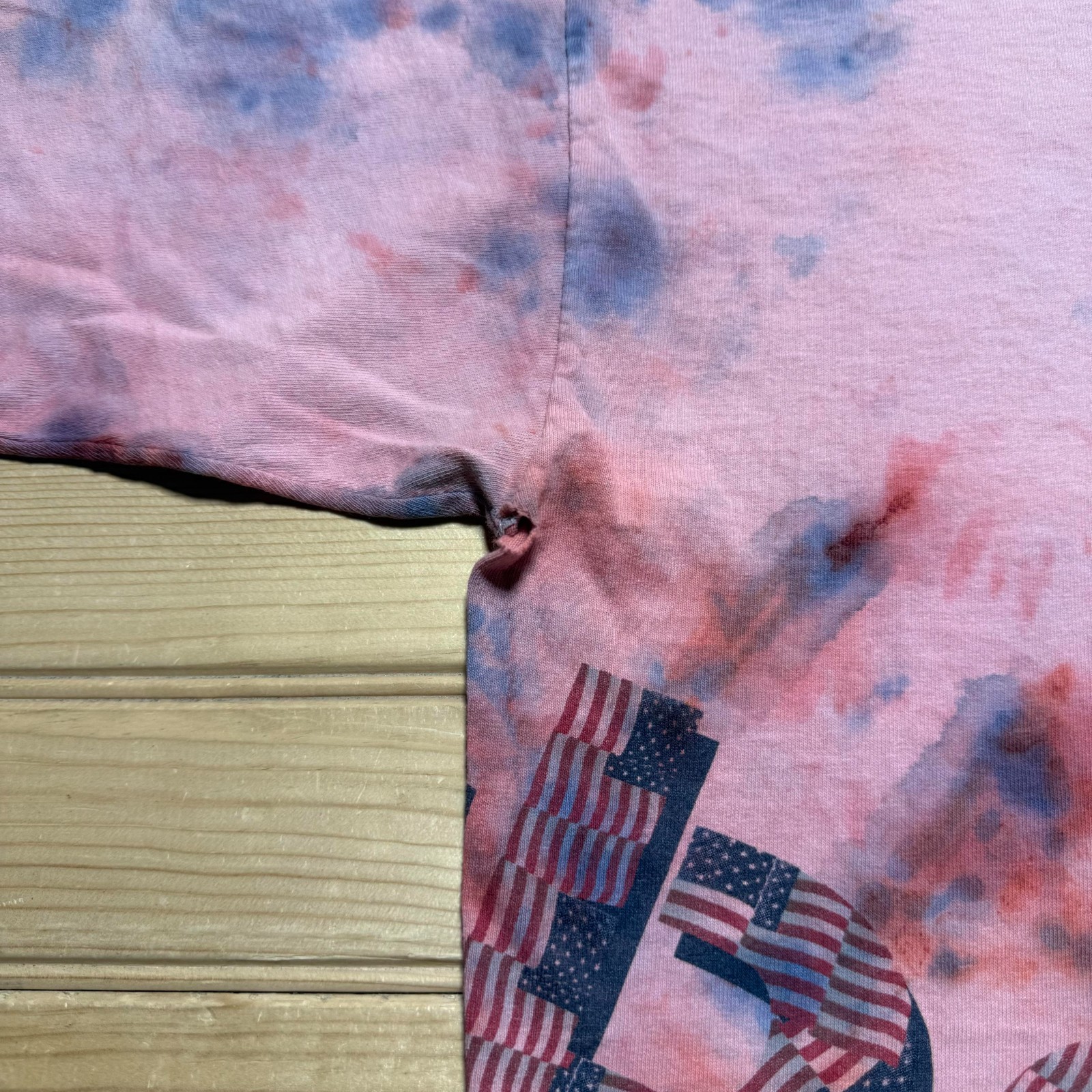 Vintage 90s Reebok American Flag Vector Logo Stars and Stripes Tie Dye Shirt XL gallery