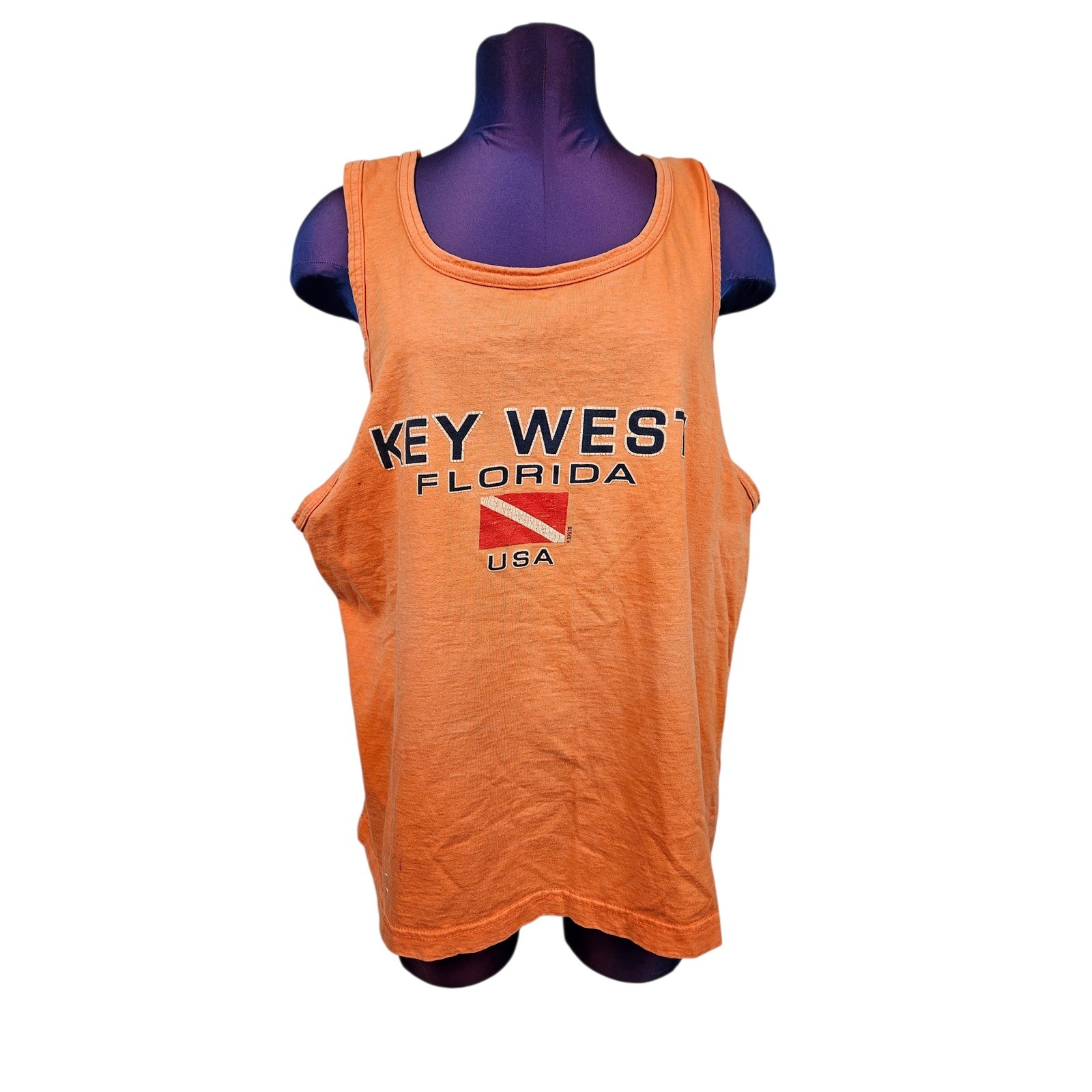 Vintage Orange Key West Florida USA Dive Flag Graphic Muscle Tank Top Mens Large gallery