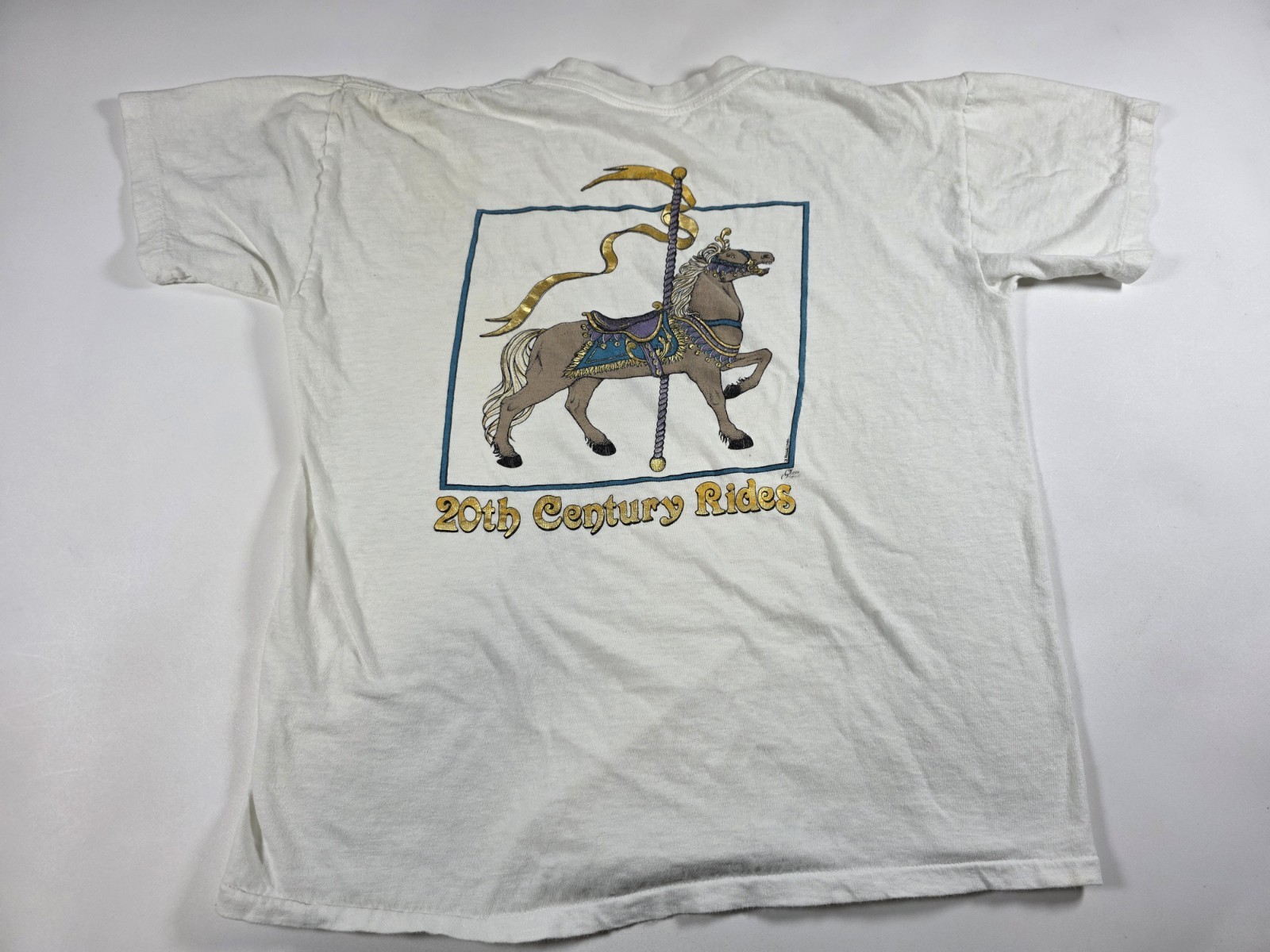 Vintage 80s Carousel 20th Century Rides White TShirt Size Lg