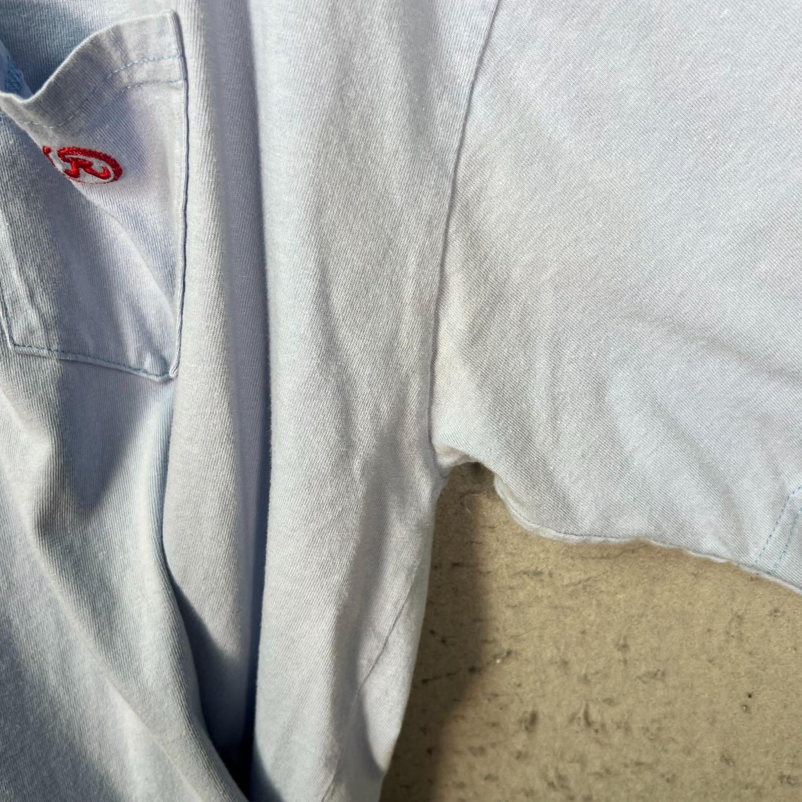 Richardson Light Blue Pocket T Shirt w/ Red Embroidered Logo & Crewneck Size 5 gallery