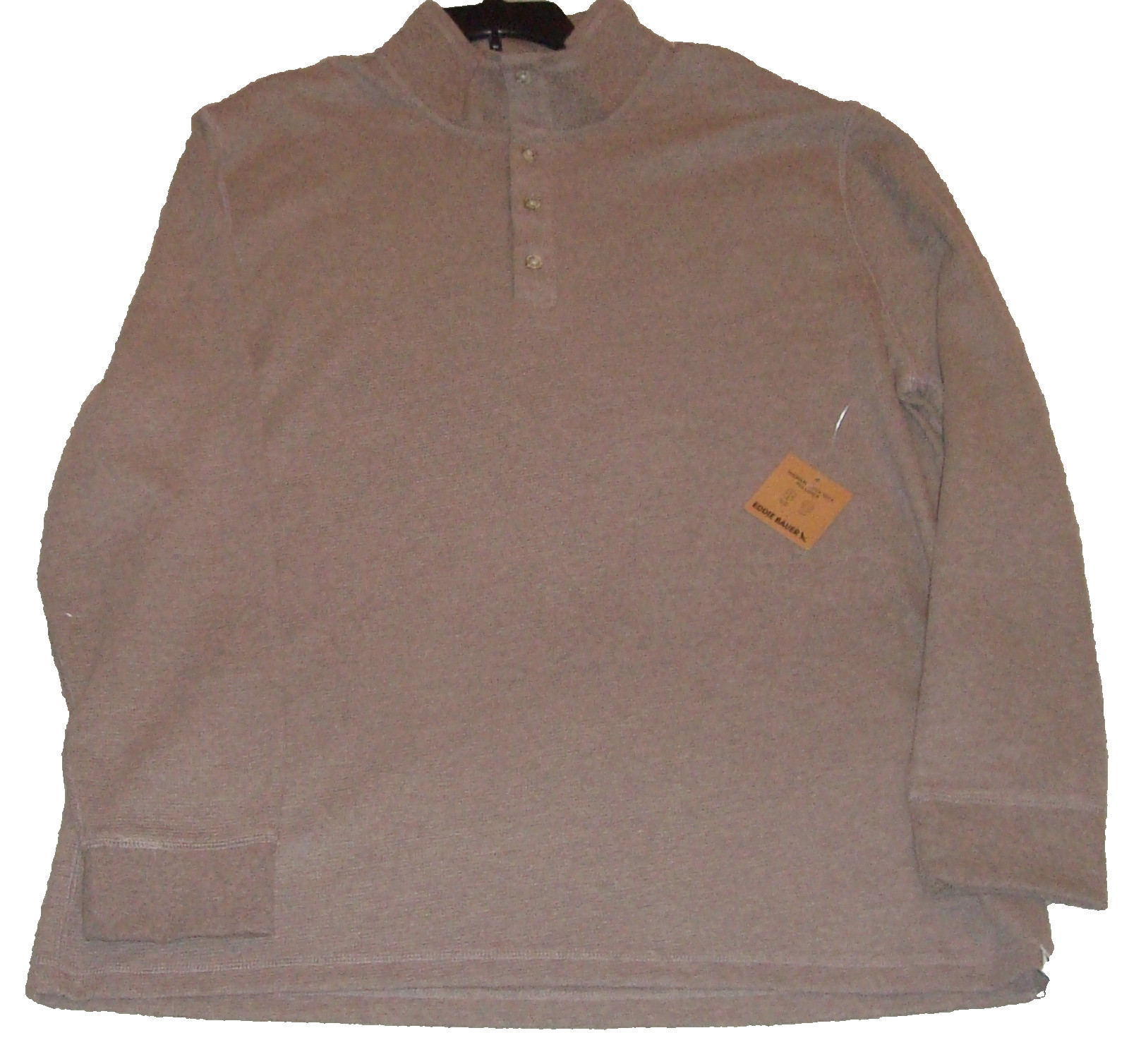 Eddie Bauer Waffle Henley Pullover Mens 2XL Brown 1/4 Button Long Sleeve NWT $65 gallery