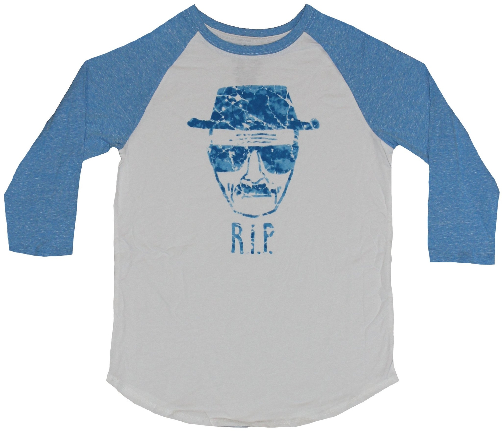 Braking Bad 3/4 Sleeve Mens T-Shirt – Heisenberg RIP Cracked Ice Blue Sketch