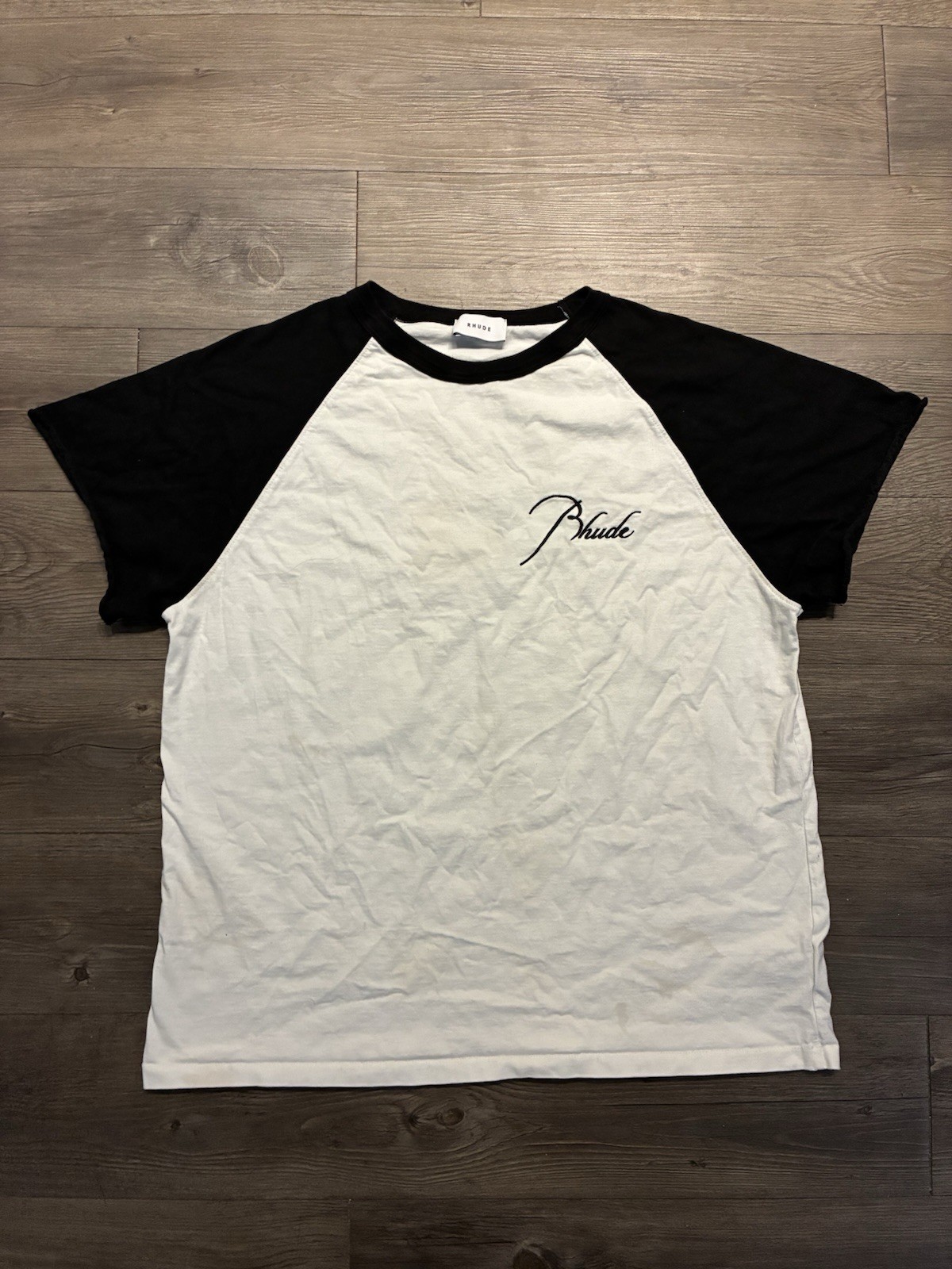 Rhude Raglan T-Shirt Men’s Size M Short Sleeve Embroidered Logo White Black
