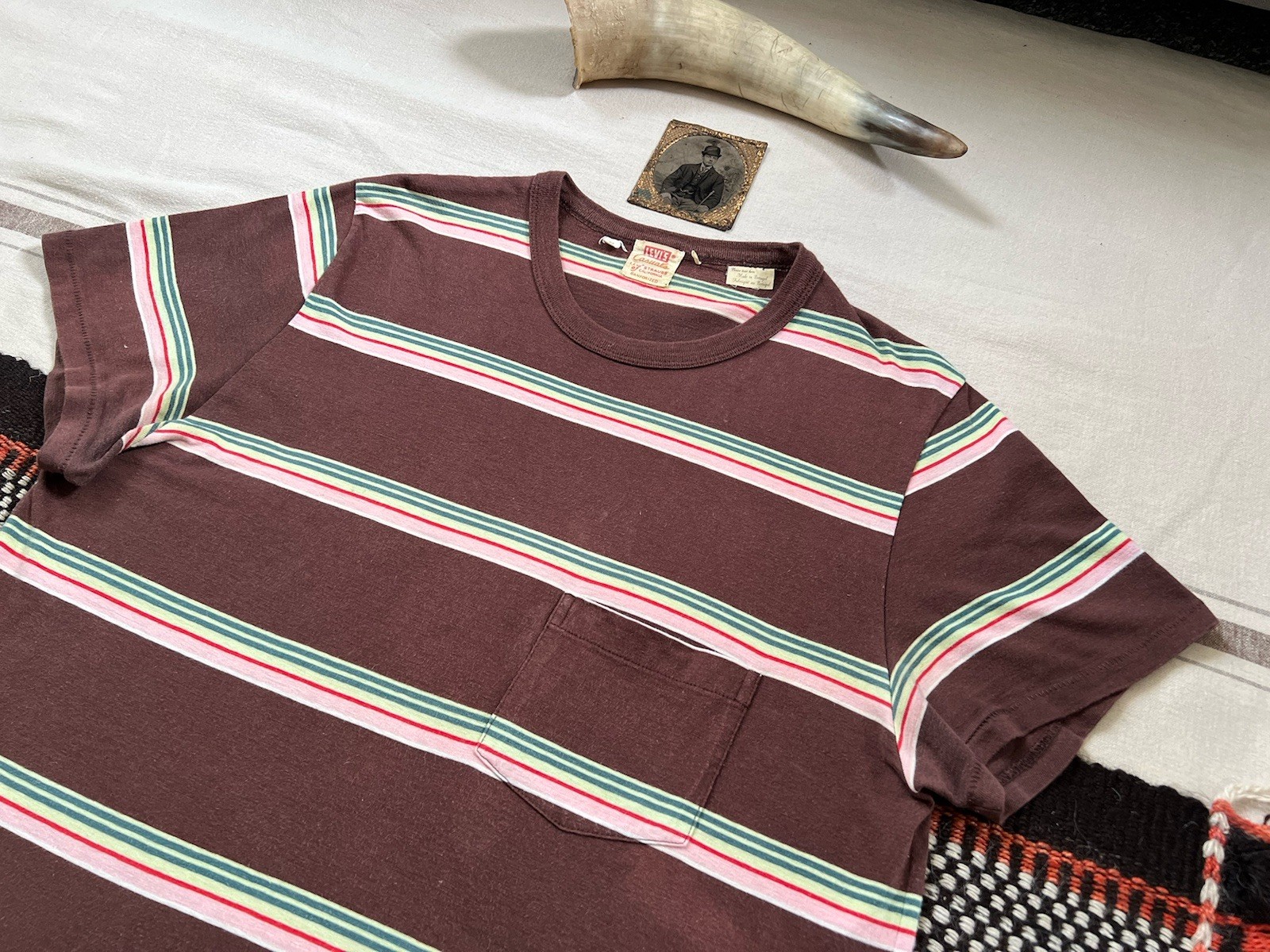 LVC T-Shirt M Levi's Vintage Clothing 50s 60s Casuals Brown Stripe Single Stitch gallery