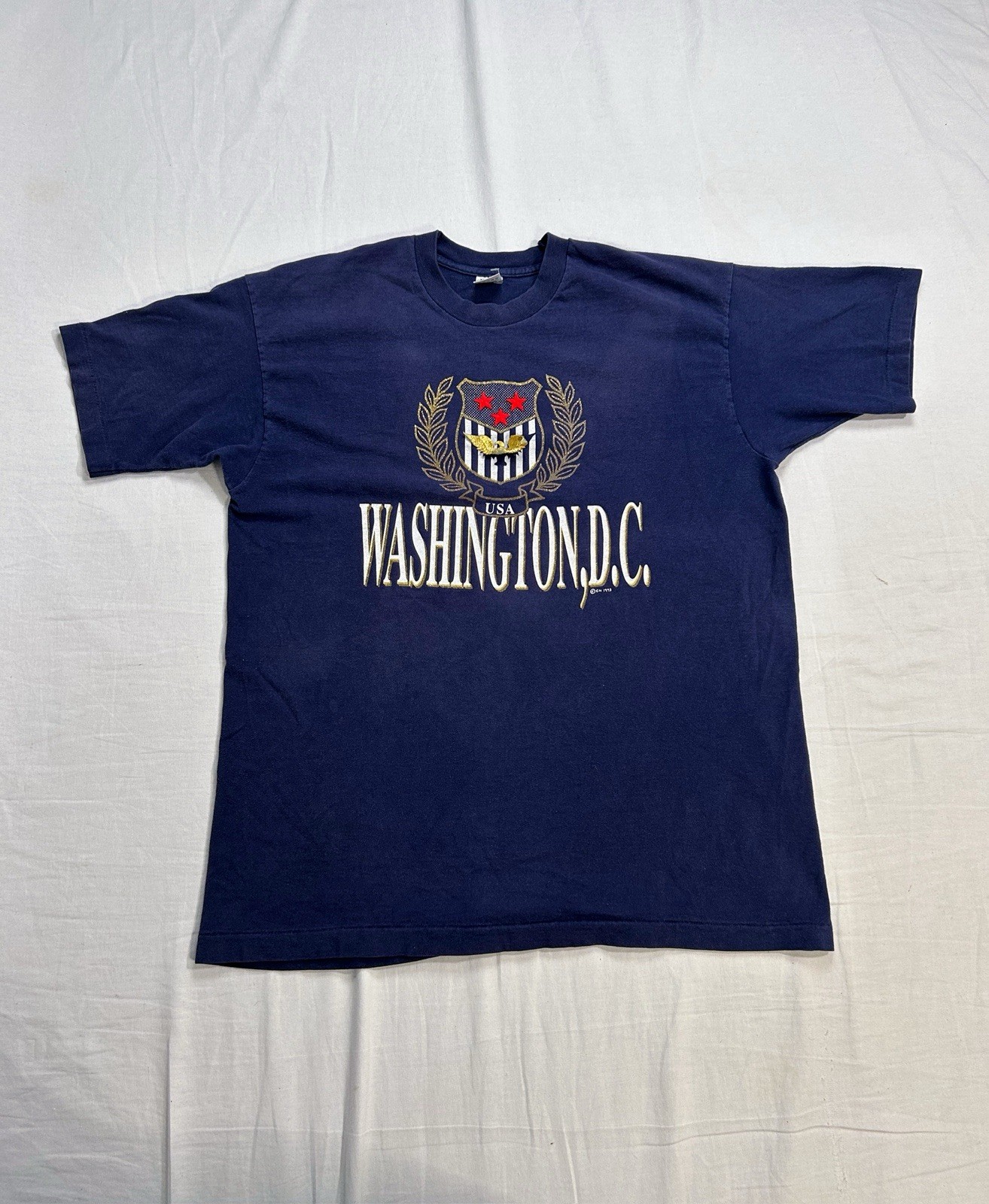 Vintage Single Stitch Mens Washington DC 90s T Shirt Sz XL Patches Made USA Navy gallery