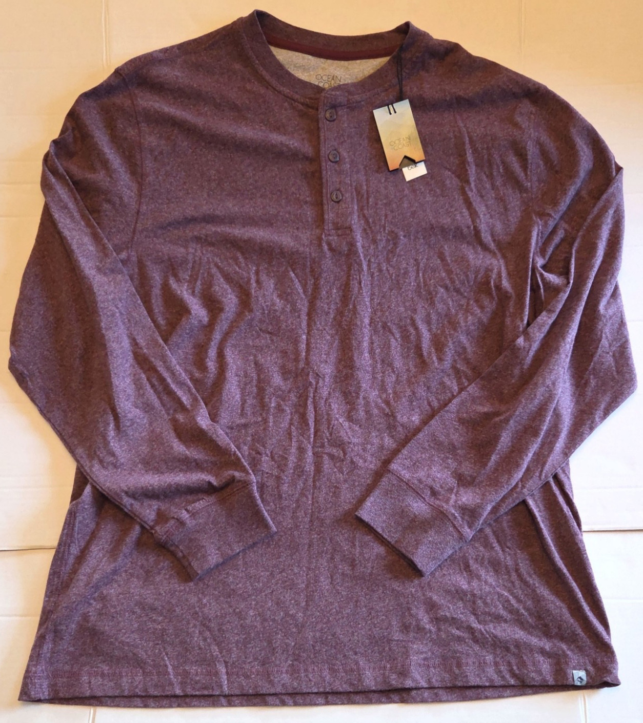 New With Tags – Ocean Coast Heathered Henley Mens Large Maroon Long Sleeve Shirt