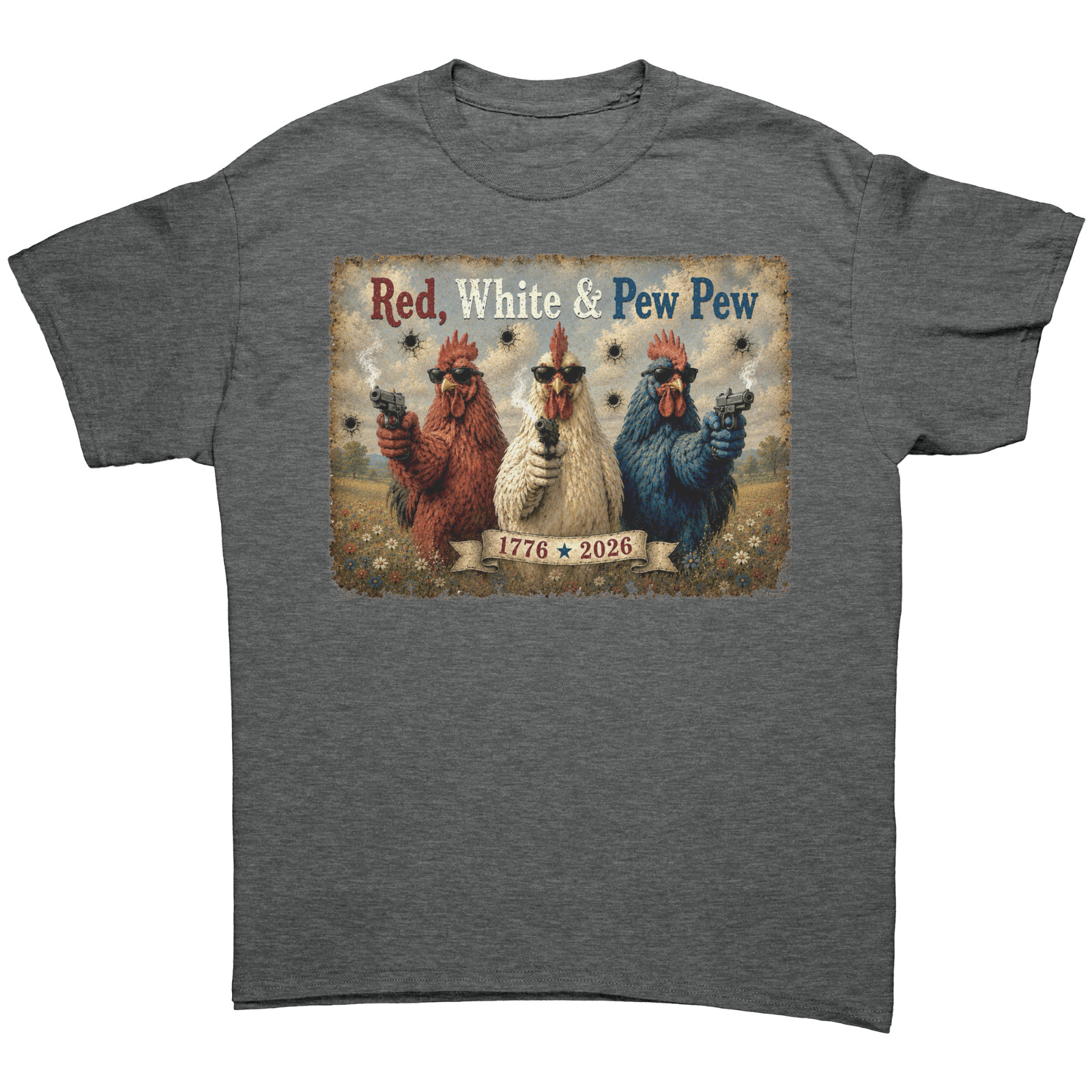 Patriotic Red White & Pew Pew Tshirt July 4th Funny Sarcastic Chicken Tee gallery