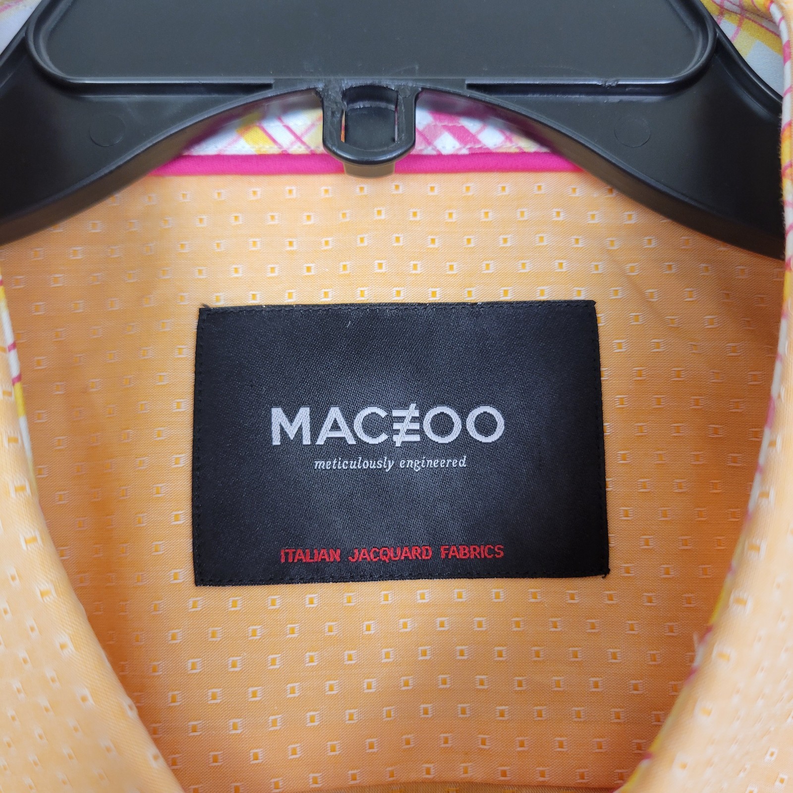 Maceoo Mens 4XL Orange Geometric Short Sleeve Shirt Casual Italian Cottton gallery