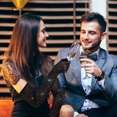 Rhinestone Fishnet Gloves Glitter Sparkle Long Mesh Arm Sleeves for Party