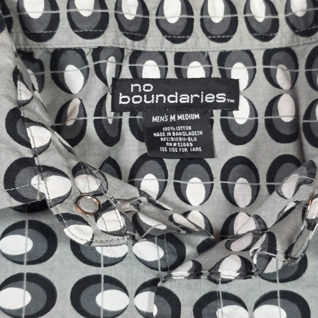 No boundaries Short Sleeve Shirt Button Up Black/white Geometric Pattern Cotton gallery
