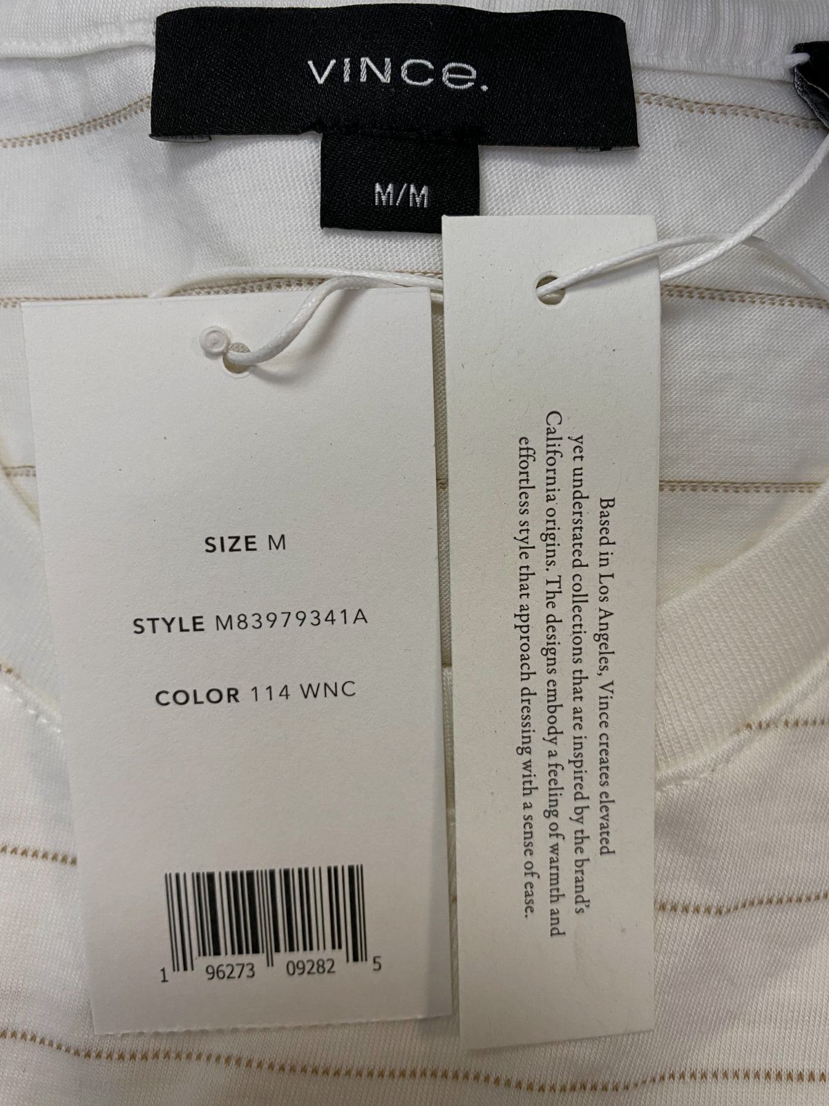 $126 Vince Men's Beige Striped Cotton Crewneck T-Shirt Size M gallery