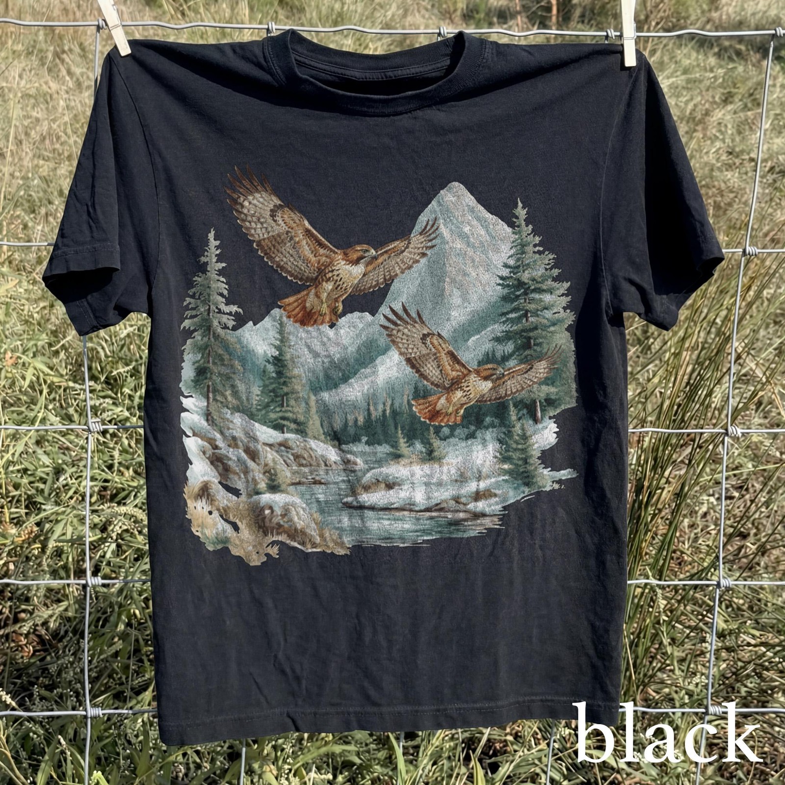 Vintage Hawk Wildlife Graphic Tee Mountain Nature Art Outdoor Gift Shirt gallery
