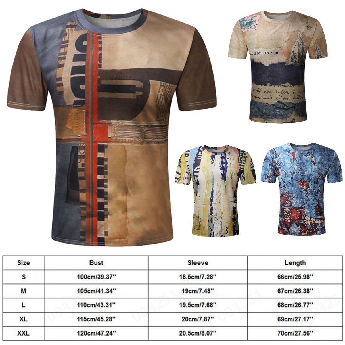 T-Shirt Mens Vintage Printed Short Sleeve Blouse Summer Casual Fitness Tops Tee gallery