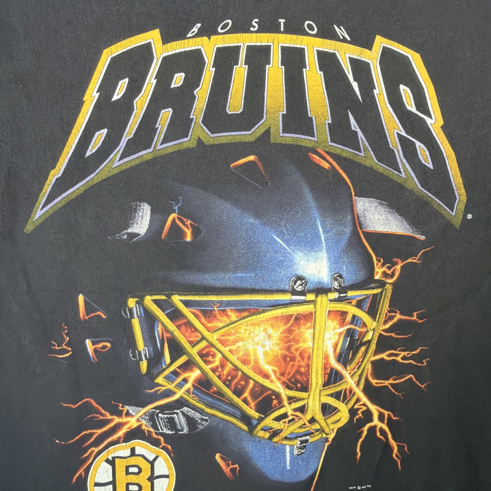 Vintage Boston Bruins Shirt Mens XL Black 90s Hockey NHL Helmet Sports Salem gallery