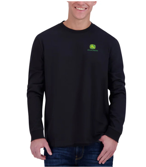 John Deere Men’s Long Sleeve Black T-Shirt tee Logo Size M NWT