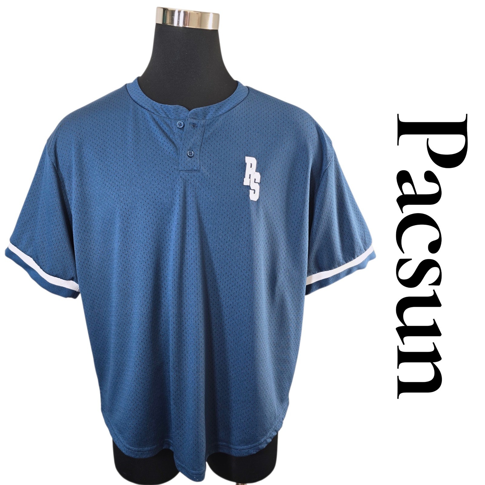 Pacsun Blue Mesh Baseball Style Henley Shirt Size L Lined Moisture Wicking gallery