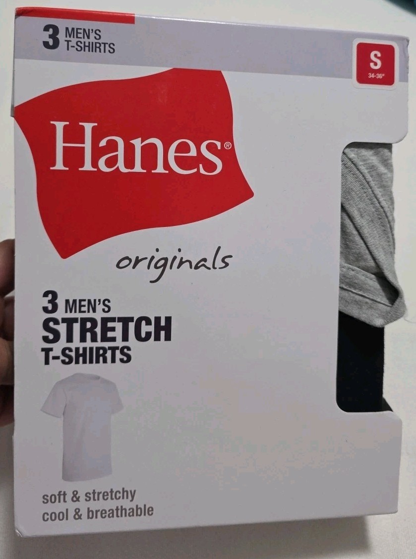 Hanes Men’s Stretch 2 Black & 1 Gray T-Shirts, 3 Pack, Size Small New