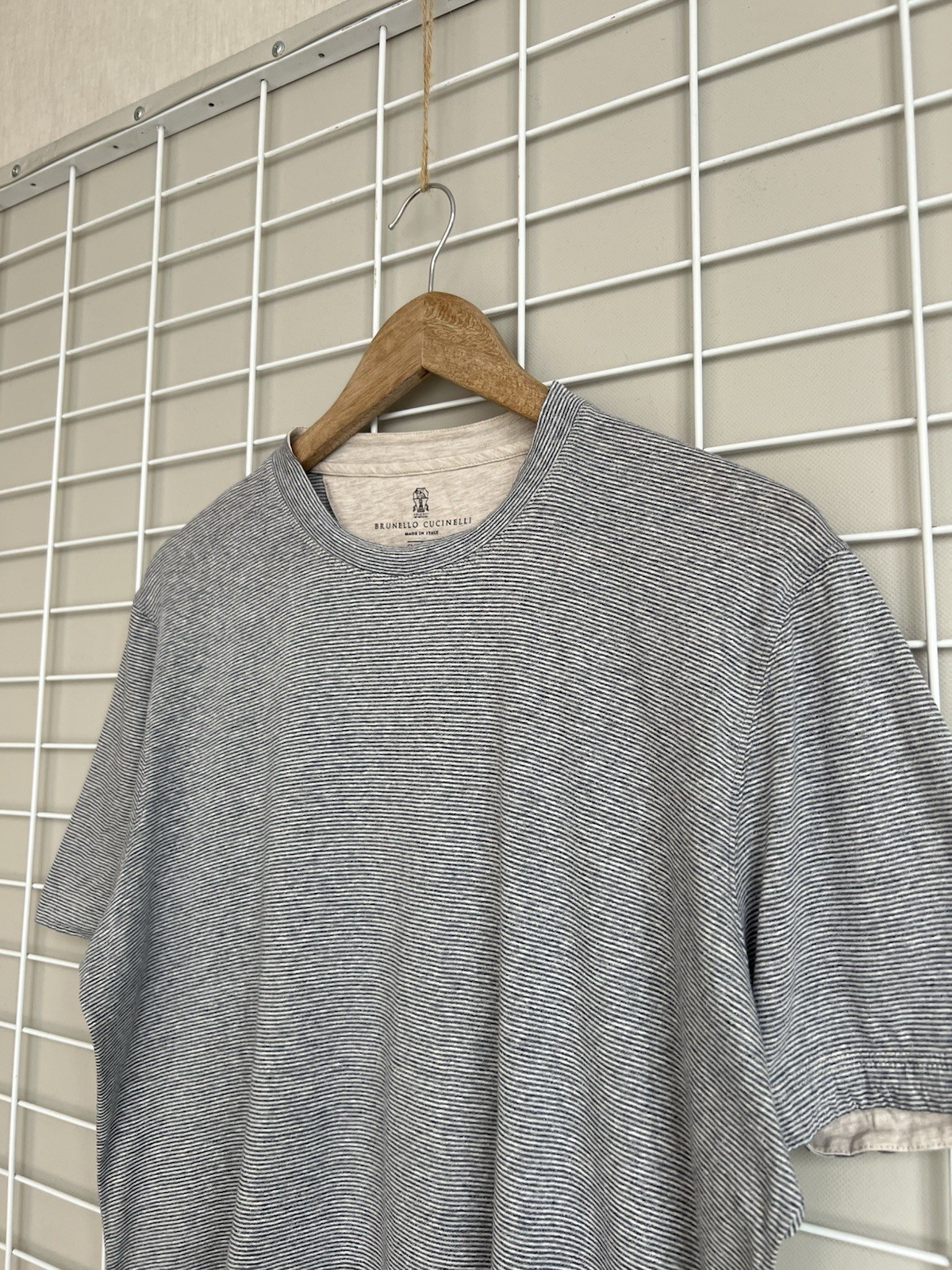 Brunello Cucinelli Striped Cotton/Linen T-Shirt Mens Size L Gray Short Sleeve gallery